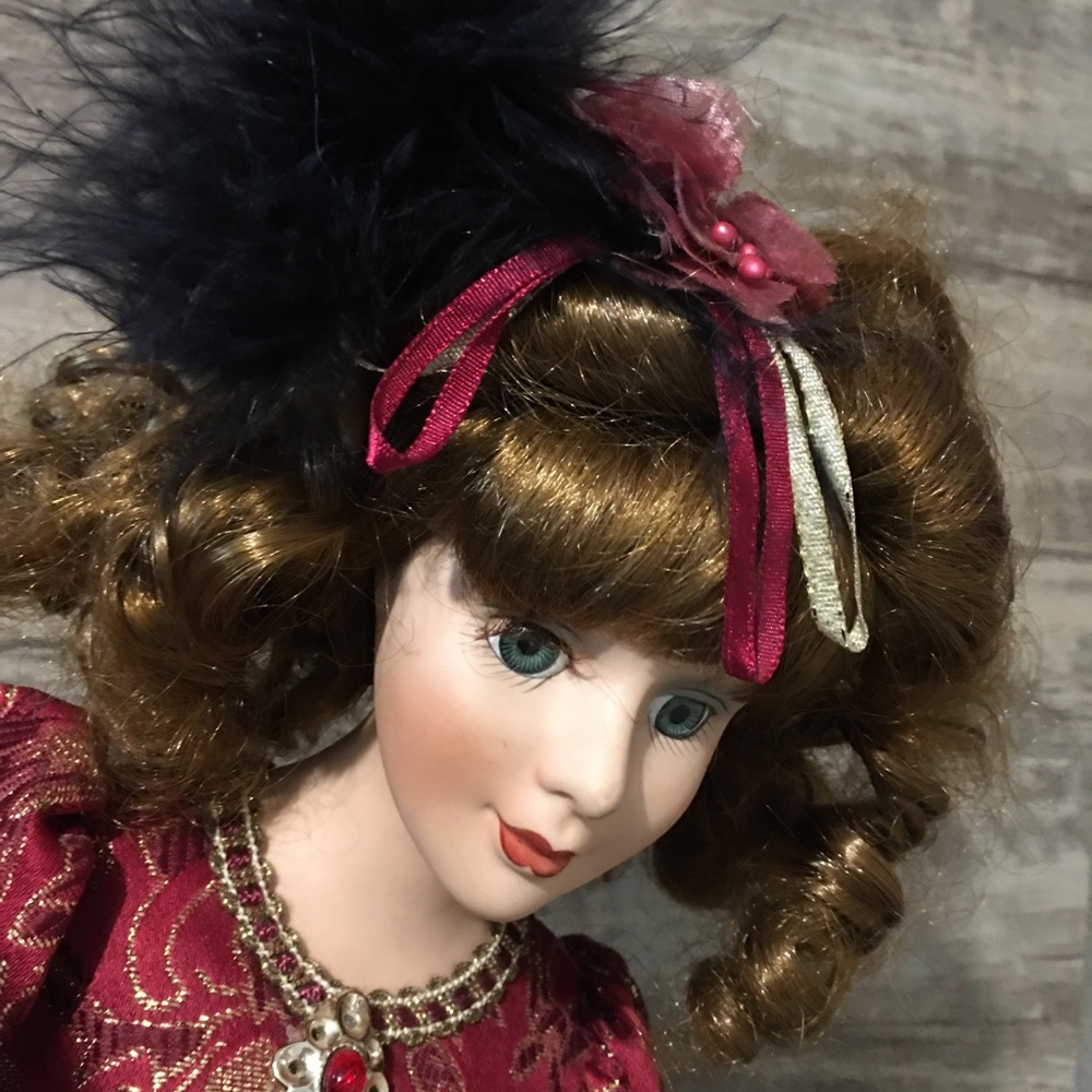the Collectors Choice porcelain doll - RED Gold VICTORIAN DRESS